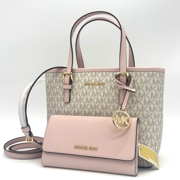 Michael Kors Handbags - Michael Kors Jet Set Travel Top-Zip Tote Bag & Trifold Wallet Powder Blush Set